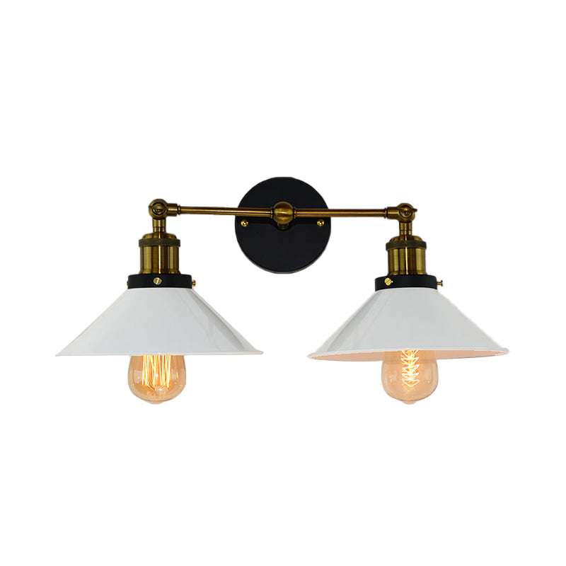 BowLift | 2 heads wall light industrial stylish tapered shade metal wall sconces lighting in black/white for living room