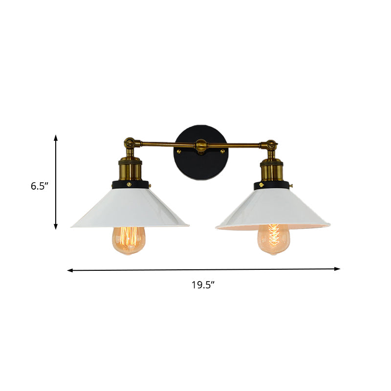 BowLift | 2 heads wall light industrial stylish tapered shade metal wall sconces lighting in black/white for living room
