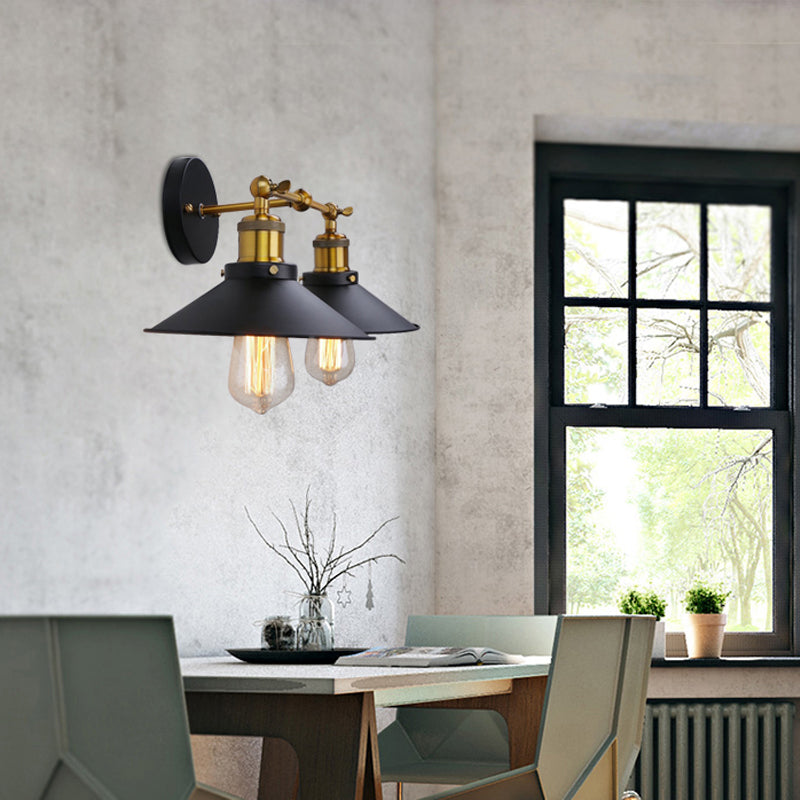 BowLift | 2 heads wall light industrial stylish tapered shade metal wall sconces lighting in black/white for living room