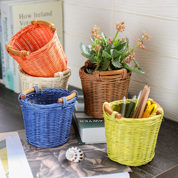 Unisex Handwoven Storage Basket with Wooden Handles Bowlift