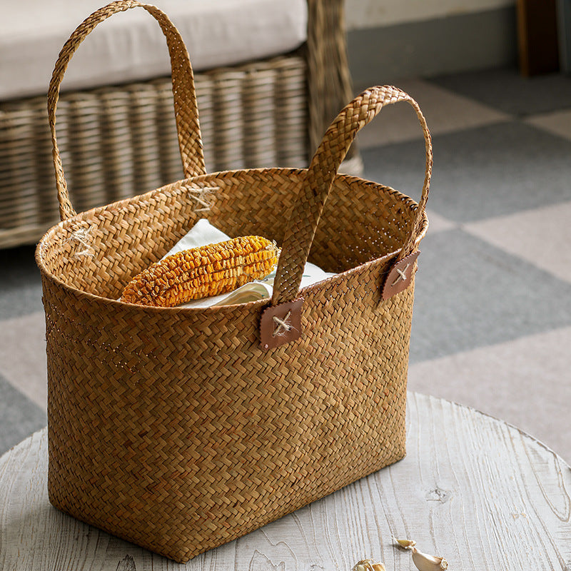 Handwoven Natural Wicker Shopping Basket Bowlift