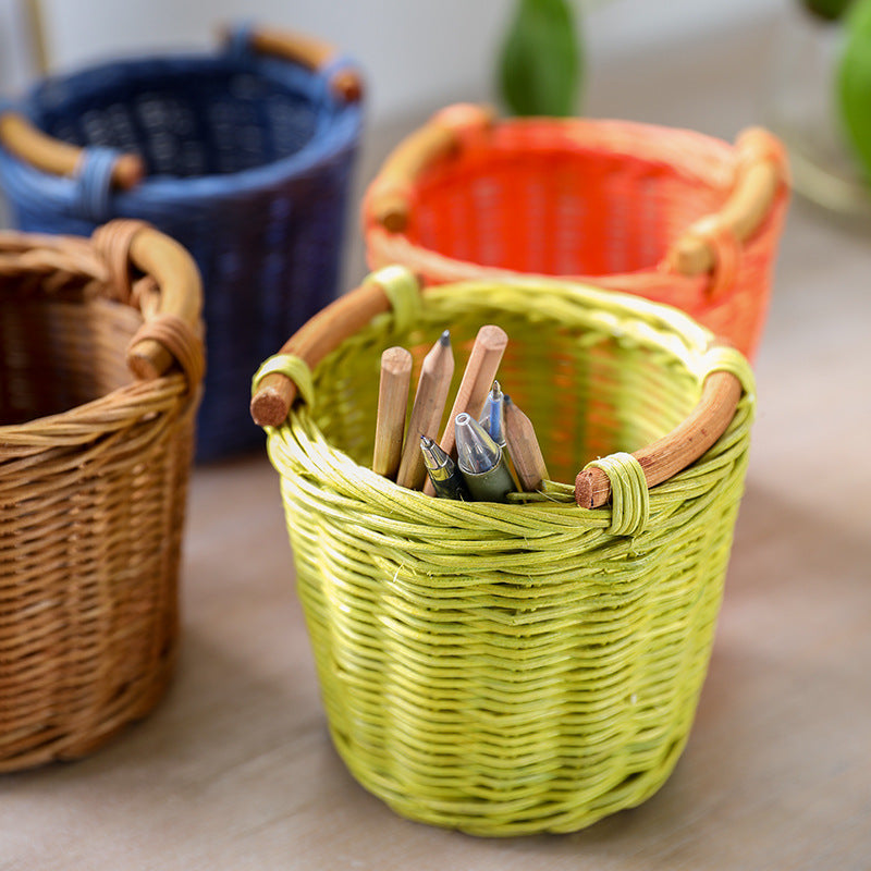 Unisex Handwoven Storage Basket with Wooden Handles Bowlift
