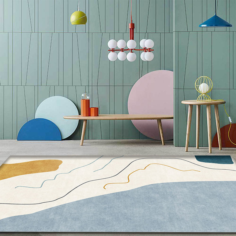 BowLift | Modernist Abstract Rug Blue and Beige Polyester Rug Non-Slip Bottom Washable Pet Friendly Area Rug for Home