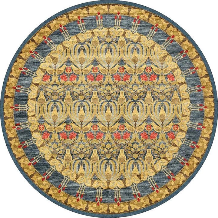 BowLift | Retro Tribal Circles Pattern Carpet Yellow and Red Polyester Carpet Washable Pet Friendly Non-Slip Carpet for the Living Room