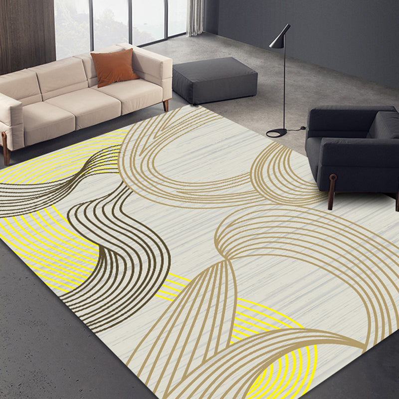 Stylish watercolor pattern rug with swirling stripes multicolored contemporary rug polyester pet-friendly non-slip backing washable rug for the living room | Bowlift
