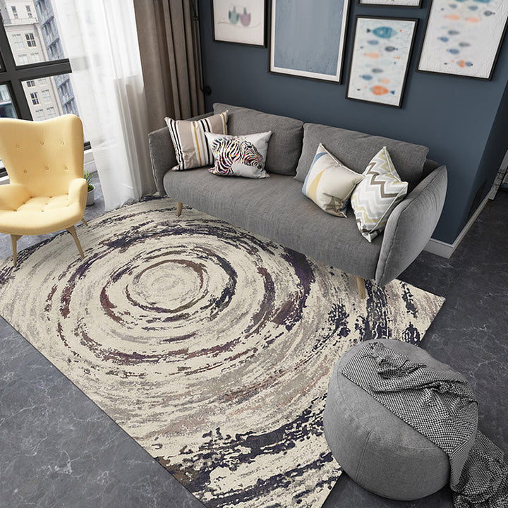 Unique multicolored modernist rug polyester brush stroke pattern rug washable pet-friendly non-slip mat for the living room | Bowlift