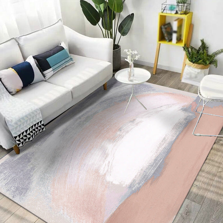Unique multicolored modernist rug polyester brush stroke pattern rug washable pet-friendly non-slip mat for the living room | Bowlift