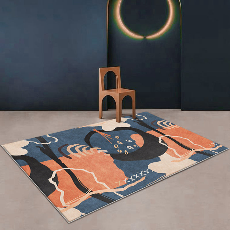 BowLift | Funky Nordic Rug Orange and Blue Abstract Rug Pet-Friendly Non-Slip Washable Rug for Decoration