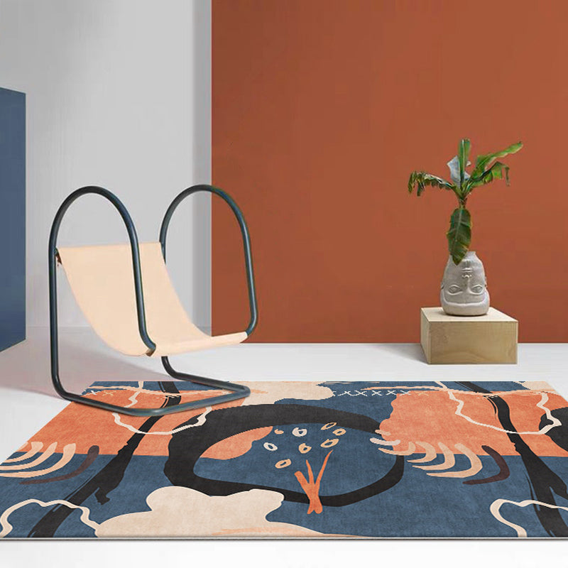 BowLift | Funky Nordic Rug Orange and Blue Abstract Rug Pet-Friendly Non-Slip Washable Rug for Decoration