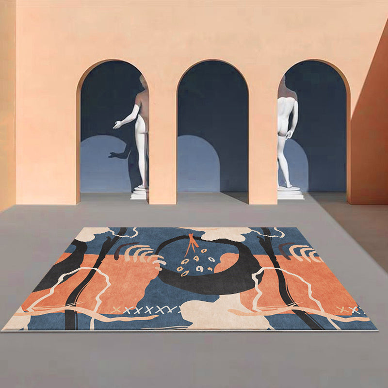 BowLift | Funky Nordic Rug Orange and Blue Abstract Rug Pet-Friendly Non-Slip Washable Rug for Decoration