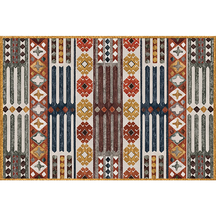 BowLift | Traditional Tribal Flower Pattern Rug Multicolored Moroccan Rug Polyester Pet Friendly Non-Slip Back Washable Rug for Living Room