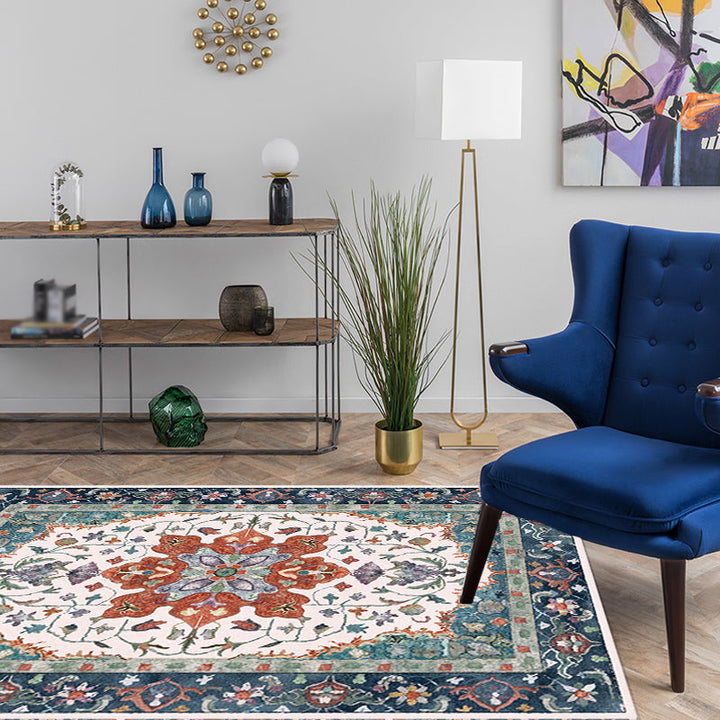 BowLift | Traditional Tribal Flower Pattern Rug Multicolored Moroccan Rug Polyester Pet Friendly Non-Slip Back Washable Rug for Living Room