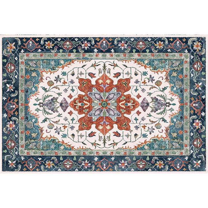 BowLift | Traditional Tribal Flower Pattern Rug Multicolored Moroccan Rug Polyester Pet Friendly Non-Slip Back Washable Rug for Living Room