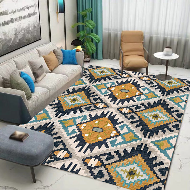 BowLift | Traditional Tribal Flower Pattern Rug Multicolored Moroccan Rug Polyester Pet Friendly Non-Slip Back Washable Rug for Living Room