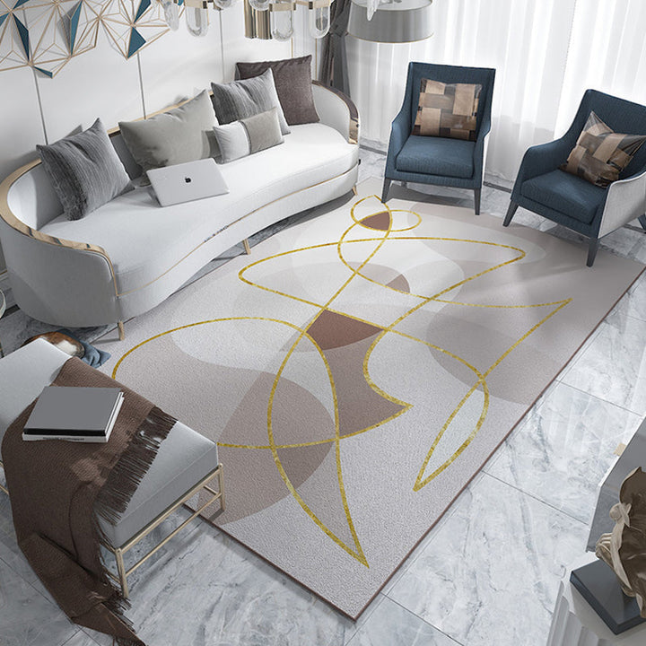 New Abstract Rug Gray and Khaki Polyester Rug Washable Pet-Friendly Non-Slip Rug for the Living Room | Bowlift