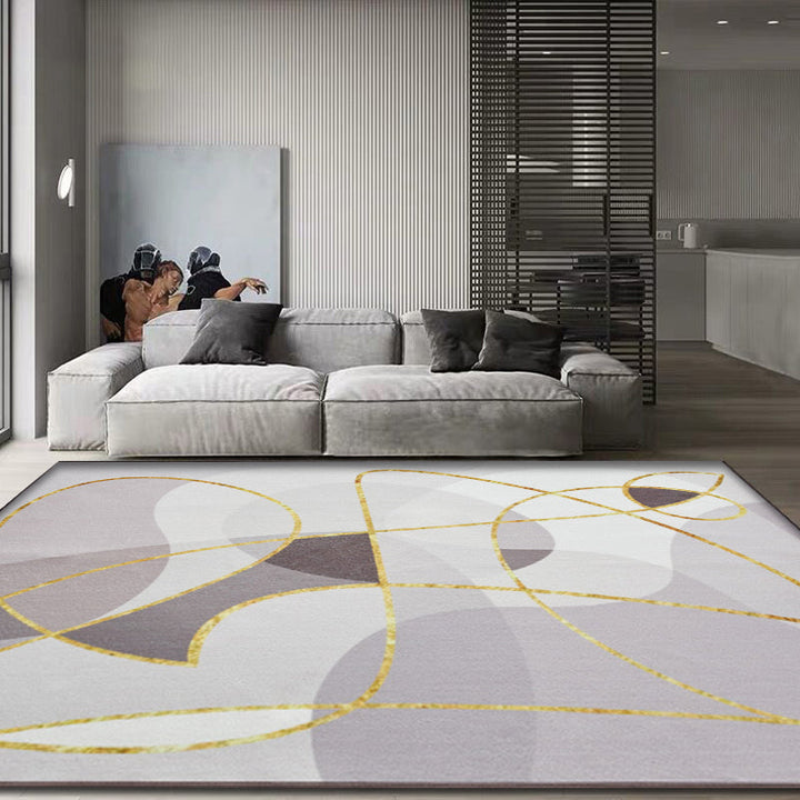 New Abstract Rug Gray and Khaki Polyester Rug Washable Pet-Friendly Non-Slip Rug for the Living Room | Bowlift