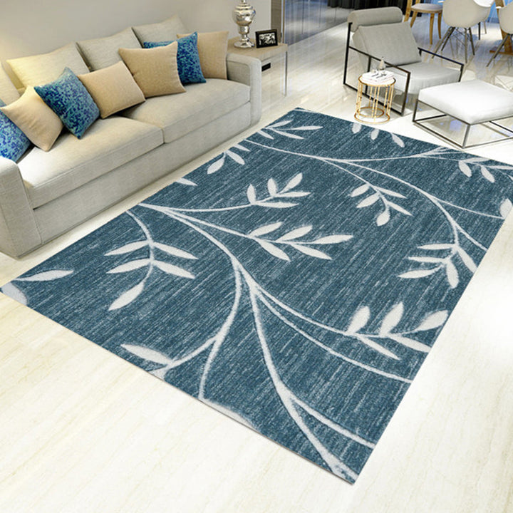 New Leaf Pattern Rug Green and Gray Polyester Rug Washable Pet-Friendly Non-Slip Rug for the Living Room | Bowlift