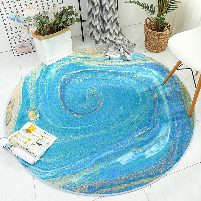 Casual watercolor pattern rug blue and white polyester rug washable pet-friendly non-slip rug for the home office | Bowlift
