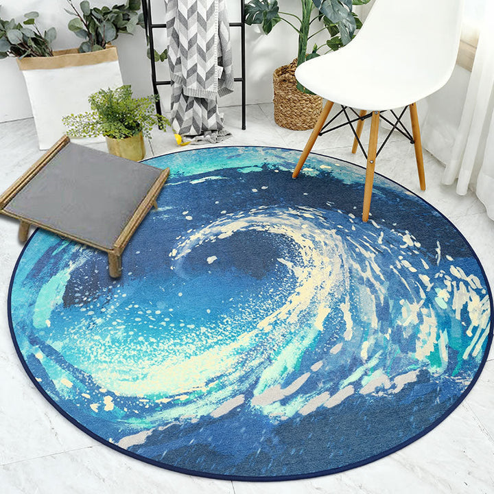 Casual watercolor pattern rug blue and white polyester rug washable pet-friendly non-slip rug for the home office | Bowlift