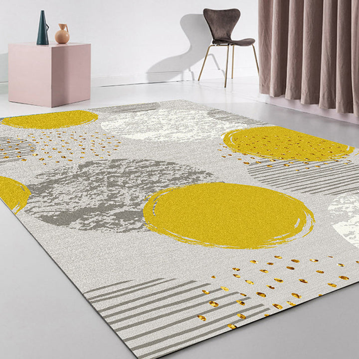 Unique abstract rug yellow multicolored modernist rug polyester washable pet-friendly non-slip rug for the living room | Bowlift
