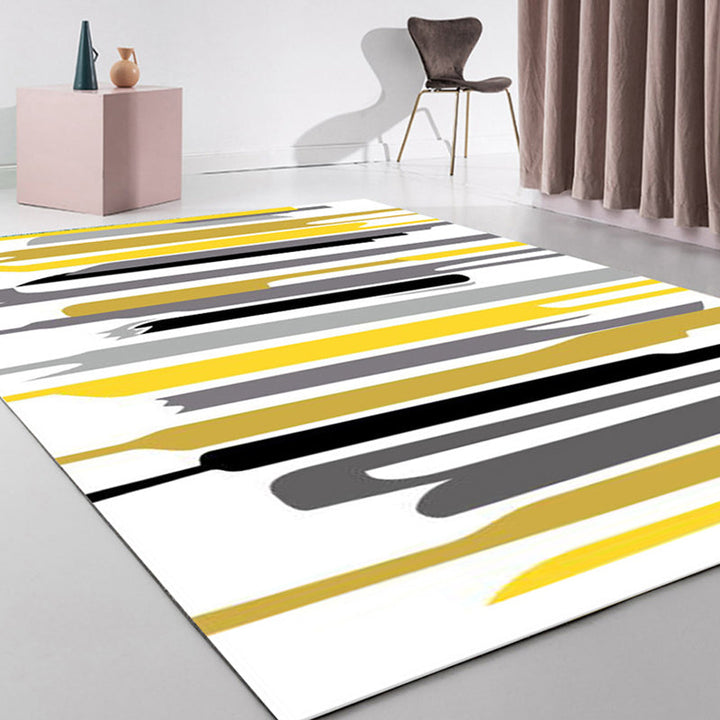 Unique abstract rug yellow multicolored modernist rug polyester washable pet-friendly non-slip rug for the living room | Bowlift