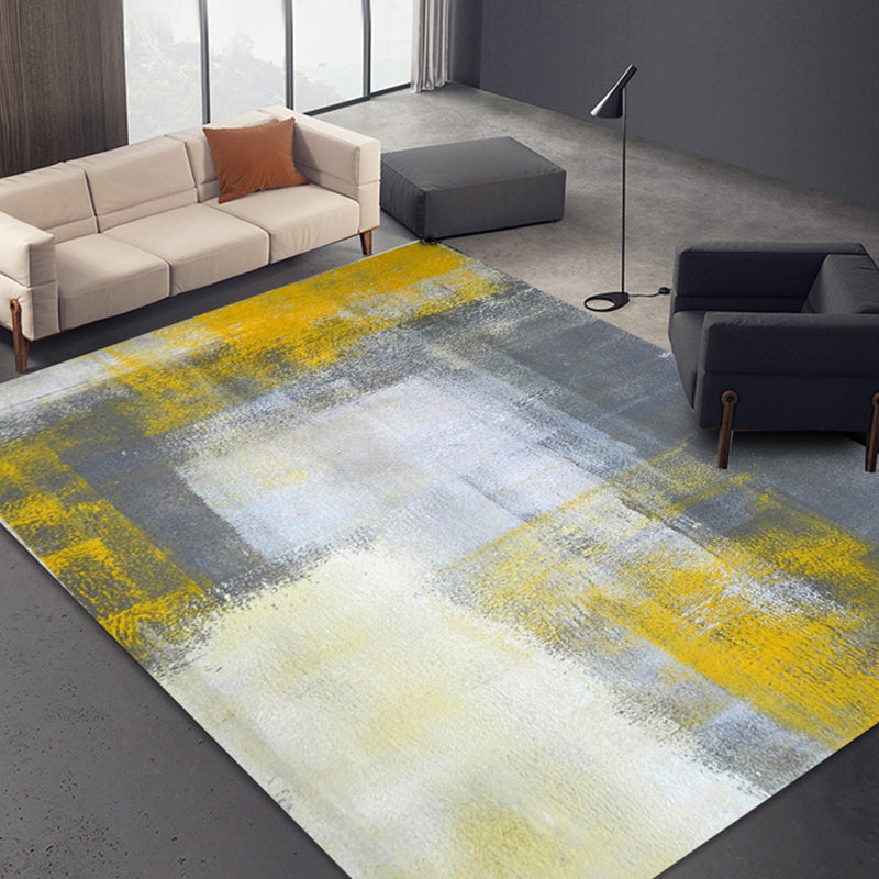 Unique abstract rug yellow multicolored modernist rug polyester washable pet-friendly non-slip rug for the living room | Bowlift