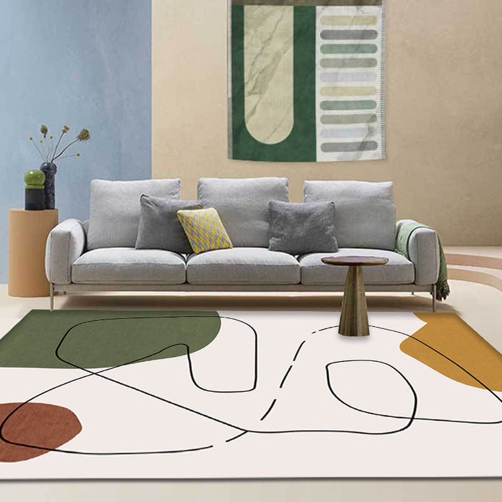BowLift | Contemporary Abstract Carpet Brown and Green Polyester Carpet Non-Slip Back Washable Pet Friendly Carpet for Home