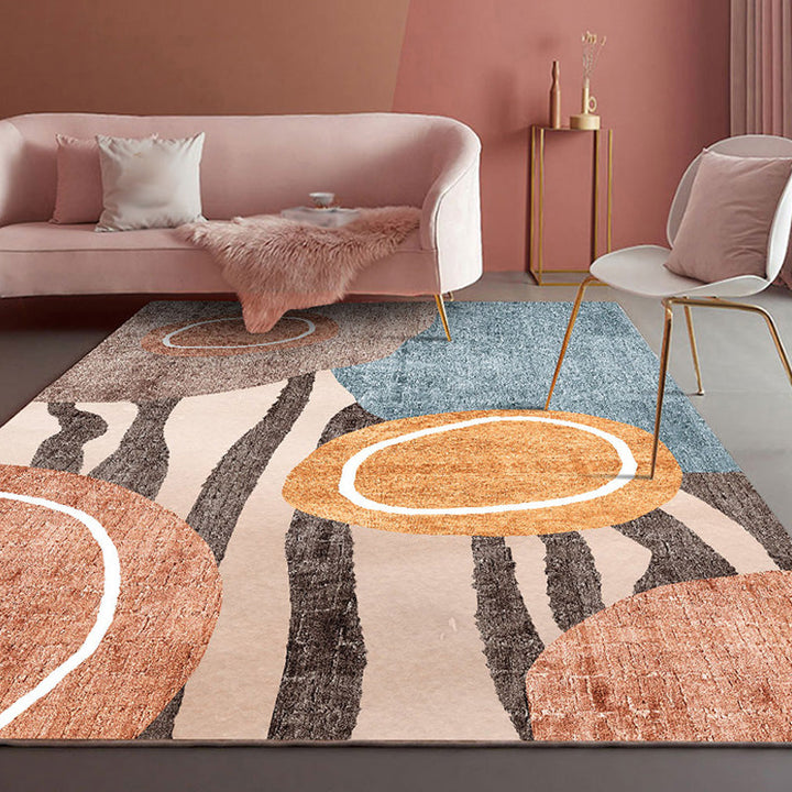 Unique multicolored modernist carpet polyester color block striped pattern carpet washable pet-friendly non-slip carpet for the living room | Bowlift