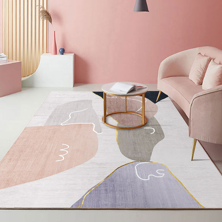 Unique multicolored modernist carpet polyester color block striped pattern carpet washable pet-friendly non-slip carpet for the living room | Bowlift