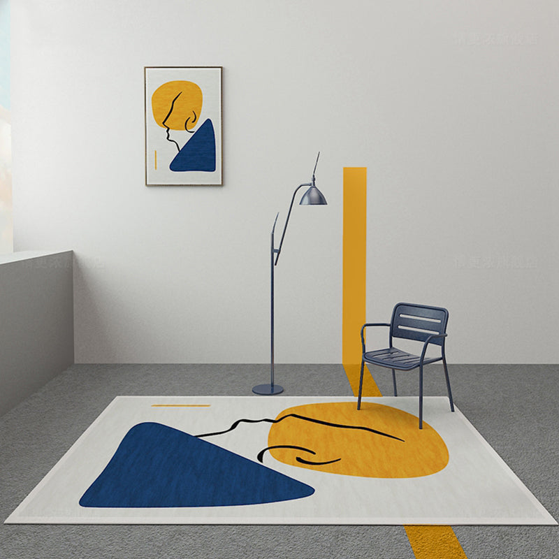 BowLift | Modernist Color Block Carpet Blue and Yellow Polyester Carpet Non-Slip Back Washable Pet-Friendly Rug for Home