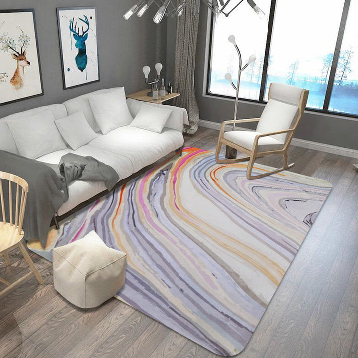 Unusual watercolor pattern rug with swirl stripes Multi-colored Modern rug Polyester Washable Non-slip rug for living room | Bowlift