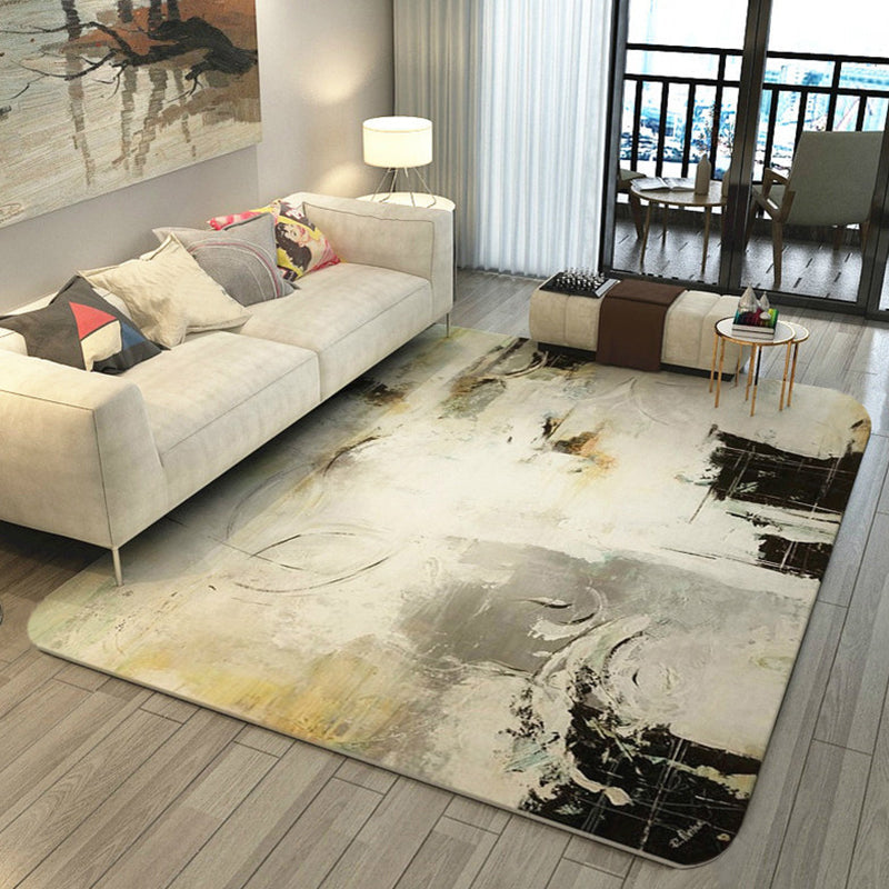 Casual watercolor pattern rug multicolored contemporary rug polyester pet-friendly non-slip backing washable rug for the living room | Bowlift