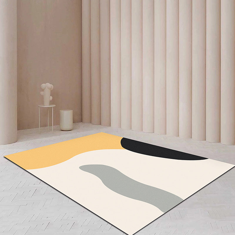 Modernist Color Block Rug Beige and Yellow Polyester Rug Non-Slip Back Washable Pet-Friendly Rug for Bedroom | Bowlift