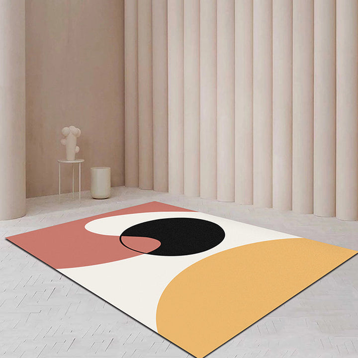 Modernist Color Block Rug Beige and Yellow Polyester Rug Non-Slip Back Washable Pet-Friendly Rug for Bedroom | Bowlift