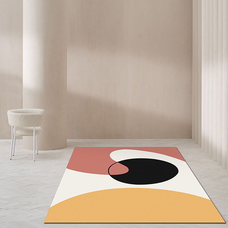 Modernist Color Block Rug Beige and Yellow Polyester Rug Non-Slip Back Washable Pet-Friendly Rug for Bedroom | Bowlift