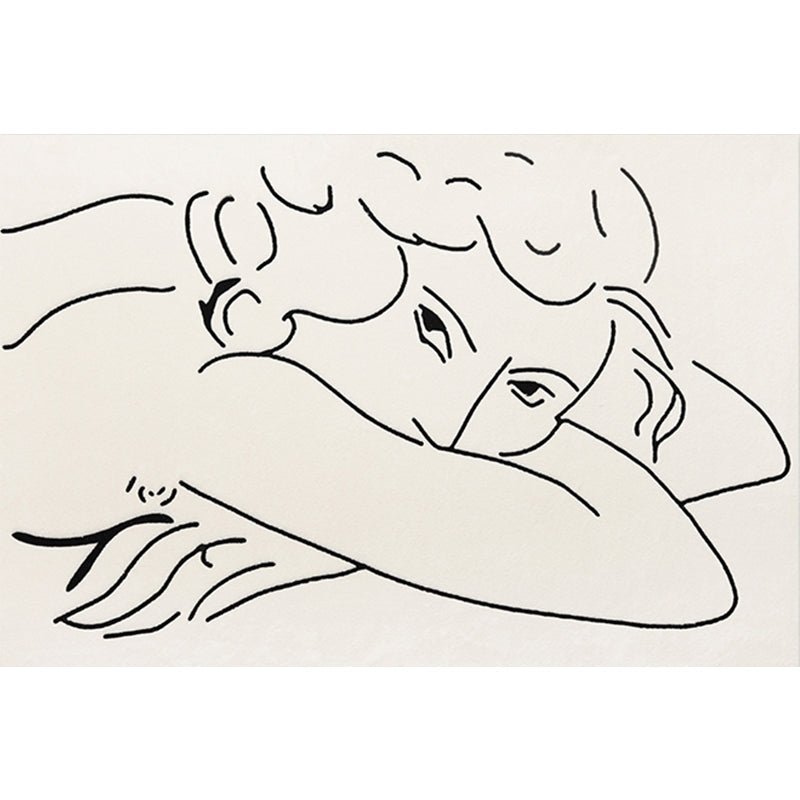 BowLift | Funky Nordic Rug Beige Character Pattern Rug Pet Friendly Non-Slip Washable Rug for Decoration