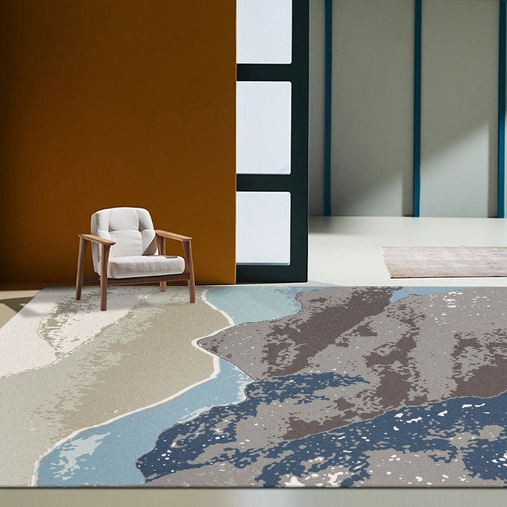 Modern water color pattern carpet with swirl stripes Multicolor polyester rug washable pet-friendly non-slip rug for the living room | Bowlift