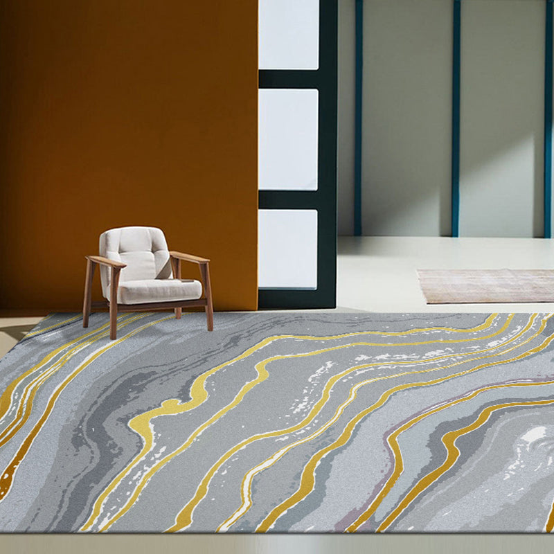 Modern water color pattern carpet with swirl stripes Multicolor polyester rug washable pet-friendly non-slip rug for the living room | Bowlift