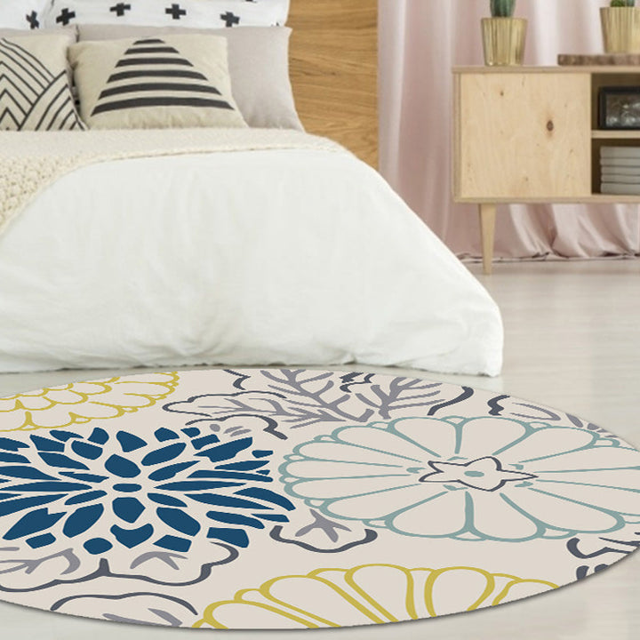BowLift | Moroccan Floral Pattern Carpet Blue and Gray Polyester Carpet Washable Pet-Friendly Non-Slip Living Room Rug