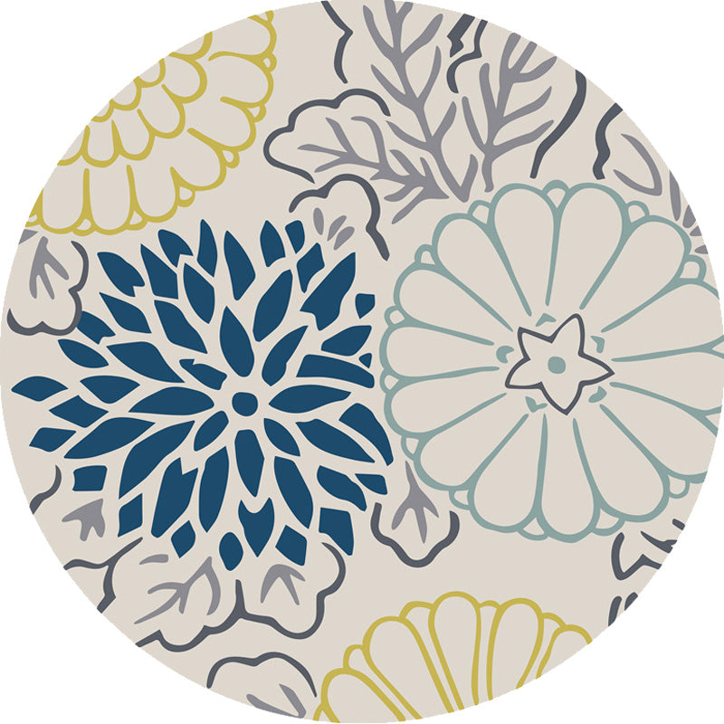 BowLift | Moroccan Floral Pattern Carpet Blue and Gray Polyester Carpet Washable Pet-Friendly Non-Slip Living Room Rug