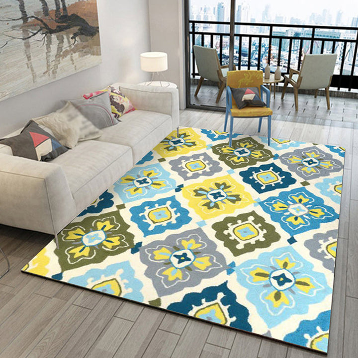 BowLift | Retro Azulejo Pattern Rug Multicolor Polyester Rug Washable Pet Friendly Non-Slip Rug for the Living Room