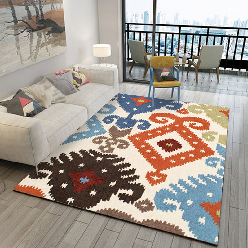 BowLift | Retro Azulejo Pattern Rug Multicolor Polyester Rug Washable Pet Friendly Non-Slip Rug for the Living Room