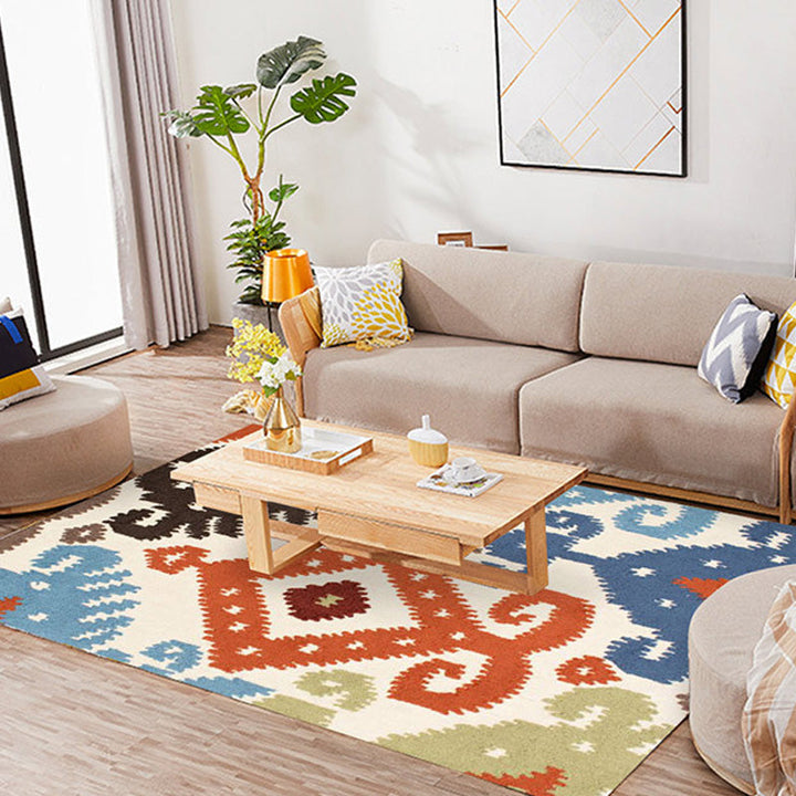 BowLift | Retro Azulejo Pattern Rug Multicolor Polyester Rug Washable Pet Friendly Non-Slip Rug for the Living Room