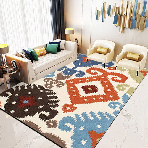BowLift | Retro Azulejo Pattern Rug Multicolor Polyester Rug Washable Pet Friendly Non-Slip Rug for the Living Room