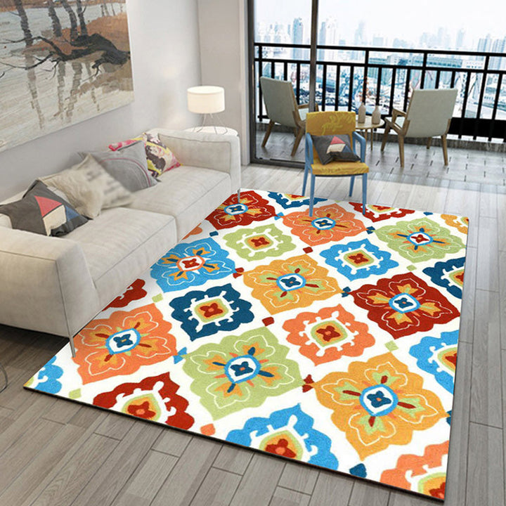 BowLift | Retro Azulejo Pattern Rug Multicolor Polyester Rug Washable Pet Friendly Non-Slip Rug for the Living Room