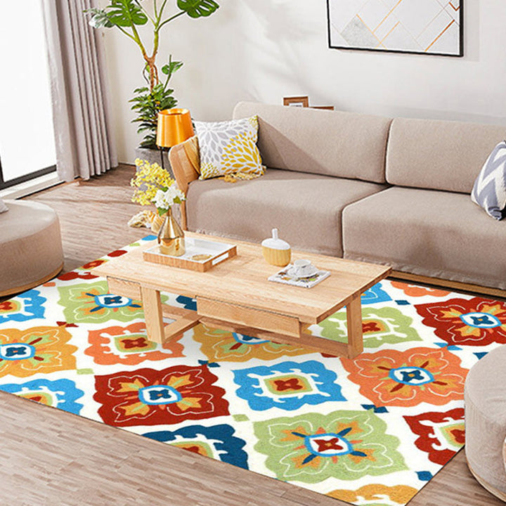 BowLift | Retro Azulejo Pattern Rug Multicolor Polyester Rug Washable Pet Friendly Non-Slip Rug for the Living Room
