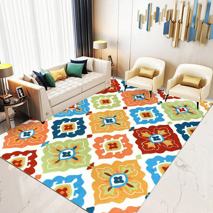 BowLift | Retro Azulejo Pattern Rug Multicolor Polyester Rug Washable Pet Friendly Non-Slip Rug for the Living Room