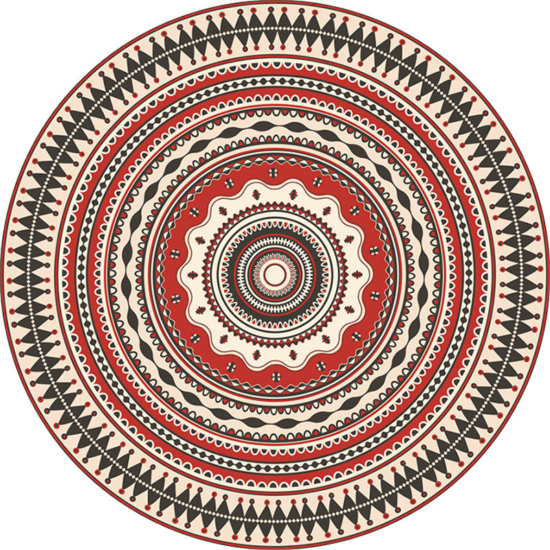 BowLift | Moroccan Circle Pattern Carpet with Flower Multicolor Polyester Carpet Washable Pet Friendly Non-Slip Rug for Living Room
