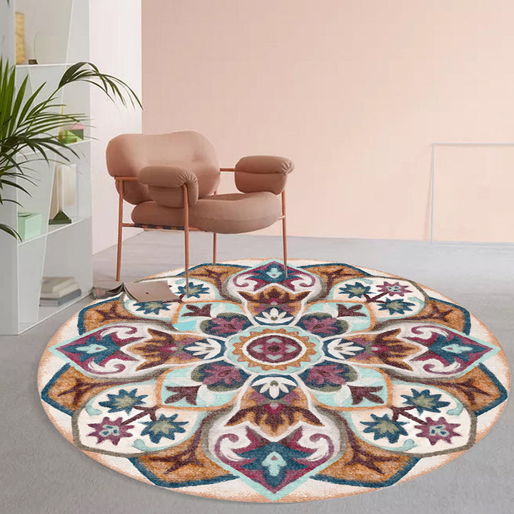 Stylish tribal floral pattern rug Multicolored Moroccan rug Polyester Pet-friendly non-slip backing Washable rug for the living room | Bowlift