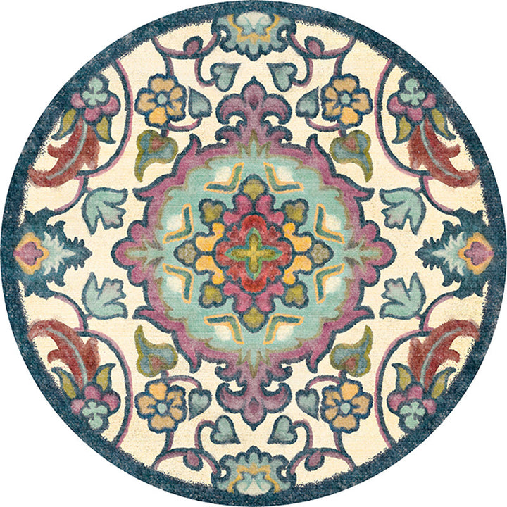 BowLift | Stylish Tribal Flower Pattern Rug Multicolored Moroccan Rug Polyester Pet Friendly Non-Slip Back Washable Rug for the Living Room